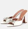 Elegant amina muaddi rosie sandaler skor kvinnor bow utsmyckade läder mulor glid på tofflor fest bröllop juvelerad blomma-embellation höga klackar