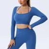 Camicie attive senza soluzione di saldatura a costine a costine appendetta per palestra secca rapida donna fitness a maniche lunghe camicia da yoga sport top addestra