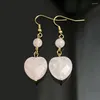 Dangle Earrings Cute Rose Quartz Heart Wedding Stainless Steel Jewelry Love Gift Natural Stone Women Statement Earring Wholesale