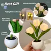 Tafellampen aanraken dimmen tulpen nachtlicht USB oplaadbare simulatie bloemlamp romantische potmosfeer decor voor cofe/cadeau/bruiloft