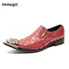 Dress Shoes Metal Iron Toe Leather Rose Red Square Pattern Mixed Color Loafers Banquet Wedding Men 230814