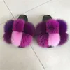 Slippers Summer Women Slippers Fox Fur Slides para mulheres Slippers fofas Casa sapatos femininos Mulher chinelos com pêlo pom pon slides X230519