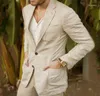 Ternos masculinos Linen Summer Homens casuais para a praia Slim Fit Groom Tuxedo Party Festa de traje personalizado Jaqueta com calças 2023