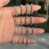 Renkli Elmas Tasarımcı Band Ring Kadın Yıldönümü için Lüks Çar 925 STERLING Gümüş Pembe Kalp Zirkonya Love Womens Nişan Alyans Takı Gif Ajuw