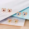 Stud Earrings 925 Sterling Silver Double Heart For Women 12 Colors 5A CZ Birthstone Valentines Day Jewelry Gift