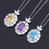 Chains Elegant Purple Yellow Blue High Carbon Diamond Flower Pendant Necklace For Women S925 Sterling Silver Jewelry Gift