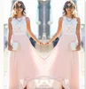 Casual Dresses 2023 Arrivaled Women's Chest White Hollow Lace Pink Sleeveless Long Dress Party Club Dropship&wholesale