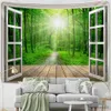 Tapestries Fenster Woods View Tapissery Wall Hanging Decke Hippie Style Wohnzimmer Dekor R230815