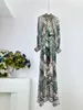 Australisk designerklänning siden långärmad blommig tryckt handgjorda kristalllång klänning