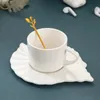 Mugs Nordic Creative Leaf Coffee Cup Saucer Set with Gold Rim Small Cute White Orange Green Blue Ceramic Cups and Saucers Lovely Gift 230815