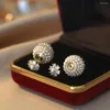 Stud Earrings Korean Fashion Pearl Sweet Elegant Luxury Women's Jewelry Zircon Party Banquet Gift Wholesa