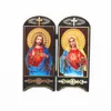 Annan heminredning Ortodoxa ikoner Katolska trä Jesus Virgen Maria Double Screen Ornaments Christ Church -redskap Religiös figur Gift 230815