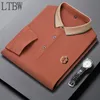 Mens Polos Spring och Autumn Long Sleeve Polo Shirt Fashion Stripe Neck Pure Pure Cotton Daily 230815
