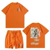 Herrspårar Summer Sports T-shirt Shorts 2-stycke Set Cotton Högkvalitativ modevatten varumärkesmönster tryckt ioose street casual