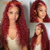 Spitzenperücken Burgunderrot Red Kinky Curly Human Hair Verschluss HD Frontal vorgezogen mit Baby Remy Brasilian Swiss 230815