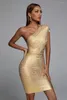 Casual Dresses Lika Metallic Mini Cocktail Dress Foil Gold Silver Women One Shoulder Sexy Bodycon Rayon Bandage Evening Party Outfit Vestido