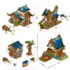 Andra leksaker uppmanar 50101 Den medeltida staden Market Smithy City Retro Windmill House Street View Blocks Model Building Bricks for Kids Gift 230815