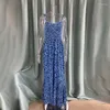 Sukienki swobodne 2023 Seksowne elastyczne wysoką talię sukienkę maxi kobietę letni lampart wydrukowany bez pleców długi szczupły spaghetti paski plażowe