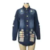 Women's Plus Size Outerwear Coat Jean Jackets Patchwork Ripped Denim Trench Coat 2023 Spring Female 4xl Outfit Winter Casual Wholesale Cloth 230816