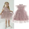 Flickans klänningar Little Girls Red Christmas Party Dress Flying Sleeve Solid Party Clothes Kids Flower Girls Dress Princess Dress For 3-8 Y Girls R230816