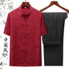 Heren trainingspakken Elegante Hanfu-blouse Traditionele Chinese nek Mandarijnkraag Pak voor heren 2-delige sets Kwaliteit Lichtblauw Slik