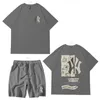 Herrspårar Summer Sports T-shirt Shorts 2-stycke Set Cotton Högkvalitativ modevatten varumärkesmönster tryckt ioose street casual