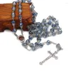 Kedjor Fashion Rosary Cross Halsband Katolska religiösa Glass Crystal Round Pärlor Virgin Mary Jewelry