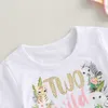 Ensembles de vêtements pour bébés filles, tenue d'été pour nouveau-né, T-shirt et short imprimés avec lettres d'animaux