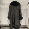 Trench jas voor damesleer Lang echte schapenvachtjas Echt Mongools lamskraagboordopje Trim Lady Fashion Outerwear GT3717