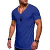 メンズTシャツ2023 Tシャツクロスボーダー衣類ヨーロッパとアメリカの外国貿易Vネックソリッドカラーカジュアル短袖T-Shi