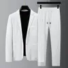 Mens Tracksuits Spring Summer Fashion Suit Men Blazer Pants Stripe Conts Lång ärm TurnDown Collar Jacket Drawstring Trousers For Wedding 230815