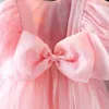 Girl's Dresses Girls 'Pink Princess Dress 2023 Summer New Edition Children's Big Bow Dress Baby Mesh Dress R230816