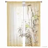 カーテンイエローバード竹の面白い薄い窓の寝室のための居間モダンなチュールカーテンホテルキッチンのためのドレープR230816