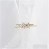 With Side Stones Cluster Ring 14K Gold Plated Brilliant Mtistone Diamond Chic Wedding Drop Delivery Jewelry Dhgfl