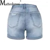 Shorts Shorts Fashion Mid Waist Button Suncing Hole Broken Denim Donne Casual Stretch Three Quarter Pants Mini jeans dritti