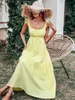 Casual Dresses Khalee Yose Summer Chic Maxi Dress Cotton Yellow Women remmar ärmlös rygglös ruffles Sexig fest Kvinna