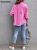 Womens Jackets Women Ripped Denim Jacket Spring Casual Distressed Jean Long Sleeve Tops with Pockets Ladies Tassels Solid Coat Loose Outwear 230815