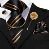 Fashion Mens Golden Black Striped Tie Silk Necktie cufflinks Handkerchief Cufflinks Tie Chain Brooch for wedding Business2503