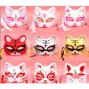 Party Masks Halloween Mask Japanese Style Fox Cat Tiger Cosplay Cherry Blossoms Half Face Masquerad Juldekorationer DROP DELIVE DHPKG