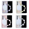 FOLD5 Flower Bling Pearls Cases voor Samsung Galaxy Z vouw 5 4 3 zfold4 zfold5 vouw4 luxe helder vouwen harde acryl pc tpu schokdichte hoes met pols chian riem