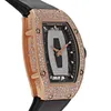 Richarmilles Watch Tourbillon Automatyczne mechaniczne zegarek na rękę Szwajcarskie zegarki kobiet Rose Gold Onyx Snow Diamond Set RM07-01 Wn-Kbbd