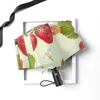 Paraplyer Vindbeständig helt automatisk paraply Strawberry Tea med blommor och lämnar Rain 3 Fold Parasol Travel Car