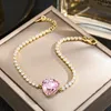 Bracelets de link de cadeia 2023 Triângulo rosa de luxo leve pulseira de zircão cúbico 18K Tenis ajustável de cobre de moda de ouro 18k para mulheres