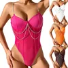 Dames shapers leuke ondergoed kanten metalen ketting band top sexy zie door vorming bodysuit