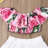 Clothing Sets 1-6Y Kid Baby Girls Clothing Set Flower Ruffles Shoulder Tops White Skirts Summer Chidlren Girls Costumes