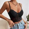 Frauen Tanks Damen Tops Sexy Panzer Schlankes Spitzenweste Deep-V Spaghetti Gurt Top Vintage Push Up Basis Feste Farbe Basis BH Schwarzer Unterhemd