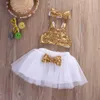 Set di abbigliamento Principessa Neonata Abiti estivi Set Top con paillettes + Gonne in tulle Fascia per capelli 3 pezzi Set di abbigliamento per bambini