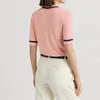 Kvinnors tröjor 2023 Spring Summer Solid Color V Neck Silk Polo Shirt Women Casual Knittade T Skjortor avvisar krage Kort Mid Sleeve Ladies Top 230815