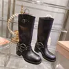 Дизайнерские женские ботинки Miu y2k стиль мартин Boots High Platform Brown Leather Biker Bott