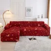 God jultryckt soffa omslag Santa Claus Cedar Branches Elastic Couch Cover Christmas Theme Red Sofa Slipcover för vardagsrum för 2 3 4 -säten